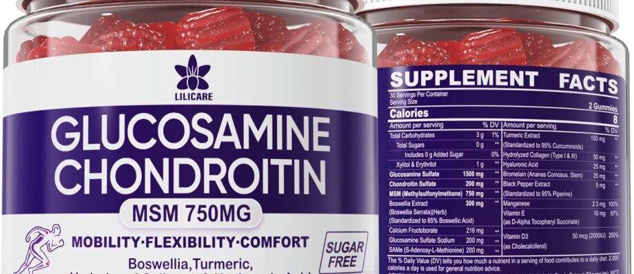 Glucosamine Chondroitin Gummies with MSM, Boswellia Turmeric & Hyaluronic Acid, Extra Strength Joint Support Supplement for Joint Mobility, Comfort, Flexibility (60 Count(Pack of 2))