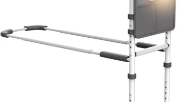 Agrish Bed Rails for Elderly Adults Safety - with Motion Light & Storage Pouch, Bedside Assist Bar with Support Legs for Seniors & Surgery Patients - Medical Bed Rail