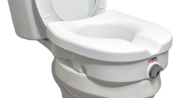 Carex E-Z Lock Raised Toilet Seat and Toilet Riser, 5 Inch Height Toilet Lift Seat Riser for Elderly and Handicap - Fits and Locks to Round or Elongated Toilets, Elevated Toilet Seat