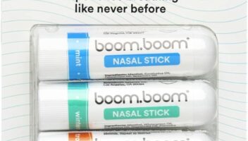 BoomBoom Nasal Stick (4 Pack) | Boosts Focus + Enhances Breathing | Provides Fresh Cooling Sensation | Aromatherapy Inhaler Made with Essential Oils + Menthol (Mint, Wintermint, Tropical, Lavender)