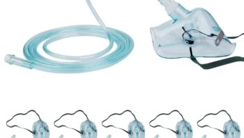 5 Pack Oxygen Mask with 6.6' Tubing and Adjustable Elastic Strap - Adult Europe Size L