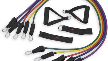 SPRI Resistance Band Kit - Resistance Training Interchangeable Tubes for Full Body Toning - Includes 5 Exercise Bands, Ankle/Wrist Strap with Padded Handles, Door Anchor, Exercise Guide, Carry Bag