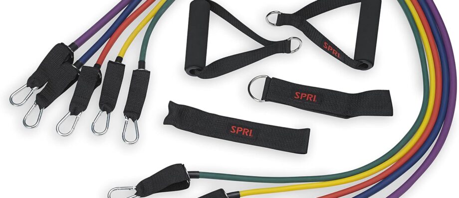 SPRI Resistance Band Kit - Resistance Training Interchangeable Tubes for Full Body Toning - Includes 5 Exercise Bands, Ankle/Wrist Strap with Padded Handles, Door Anchor, Exercise Guide, Carry Bag