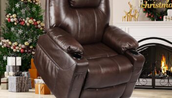 YITAHOME Power Lift Recliner Chair for Elderly, Lift Chair with Heat and Massage, Faux Leather Recliner Chair with 2 Cup Holders, Side Pockets & Remote Control for Living Room (Brown)