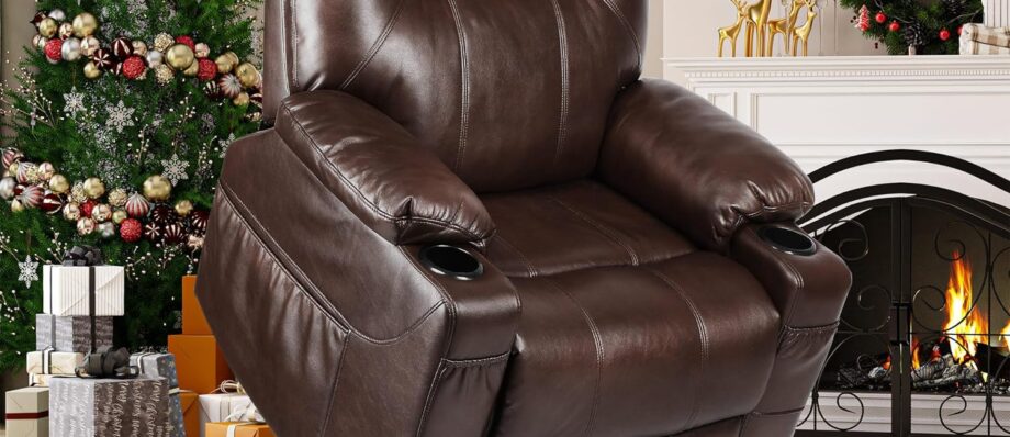 YITAHOME Power Lift Recliner Chair for Elderly, Lift Chair with Heat and Massage, Faux Leather Recliner Chair with 2 Cup Holders, Side Pockets & Remote Control for Living Room (Brown)