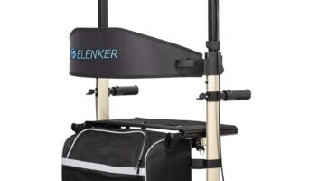 ELENKER Upright Walker, Stand Up Folding Rollator Walker with 10” Front Wheels Backrest Seat and Padded Armrests(Champagne)