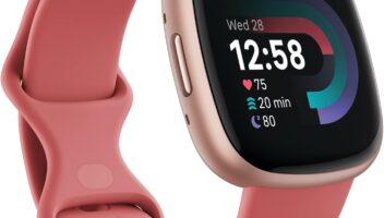 Fitbit Versa 4 Fitness Smartwatch with Daily Readiness, GPS, 24/7 Heart Rate, 40+ Exercise Modes, Sleep Tracking and more, Pink Sand/Copper Rose, One Size (S & L Bands Included)