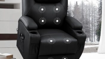 VICTONE Electric Power Lift Recliner Chair for Elderly Reclining Sofa for Living Room with Massage, Side Pockets and Cup Holders (Leather, Black)