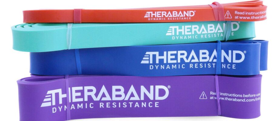 THERABAND High Resistance Bands, Set of 4 Elastic Super Bands for Improving Flexibility, Injury Rehab, & Full Body Workouts, Heavy Duty Stretch Bands for Exercise, Light, Medium, Heavy, X-Heavy Bands