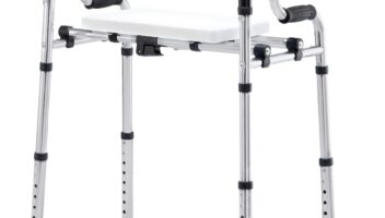 4 in 1 Folding Walker with Seat by Health Line Massage Products, Width Adjustable Folding Walkers with 5” Wheels and Extra 2 Skis, Compact Adults Walker for Seniors Support Up to 350lbs Sliver