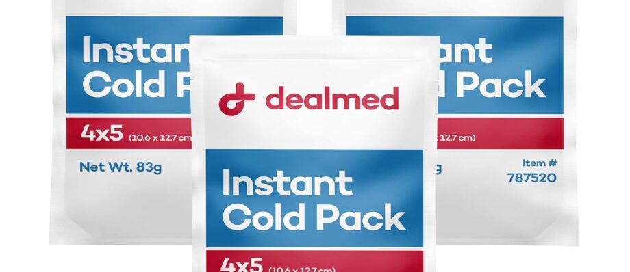 Dealmed Instant Cold Pack – Pack of 3, 4" x 5" Disposable Cold Packs for Injuries, Swelling, Sprains, Muscle Soreness and More, No Refrigeration Single Squeeze Activation