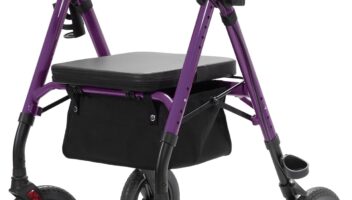 ELENKER All-Terrain Rollator Walker with 10” Non-Pneumatic Wheels, Sponge Padded Seat and Backrest, Fully Adjustment Frame for Seniors, Purple