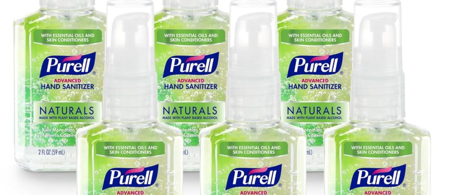 Purell Advanced Hand Sanitizer Naturals with Plant Based Alcohol, Citrus scent, 2 Fl Oz Travel Size Pump Bottle (Pack of 6), 9623-04-EC