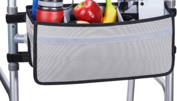 ISSYAUTO Walker Basket, Strap Mount Walker Cup Drink Holder with Two Split Board, Foldable Walker Storage Bag, Best Gift for Family and Friends - Gray (Not Fit Rollator Walkers)