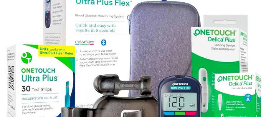 OneTouch Ultra Plus Flex Value Diabetes Testing Kit | Blood Sugar Test Kit Includes 1 Blood Glucose Meter, 1 Lancing Device, 30 Lancets, 30 Diabetic Test Strips, & Carrying Case