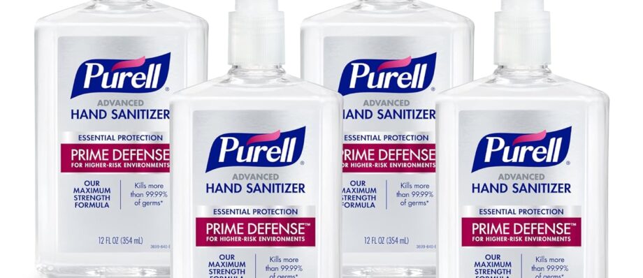 PURELL PRIME DEFENSE Advanced Hand Sanitizer, 85%, Maximum Strength Formula, 12 fl oz Pump Bottles (Pack of 4) - 3699-06-EC2