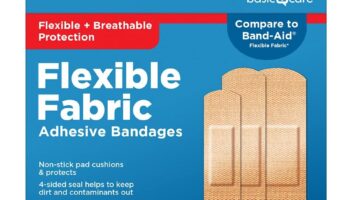 Amazon Basic Care Flexible Fabric Adhesive Bandages, First Aid and Wound Care Supplies, Assorted Sizes, 100 Count