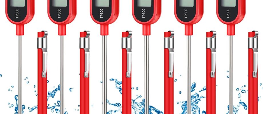 6 Pcs Meat Thermometer Food Thermometer with Probe Water Liquid Instant Read Digital Thermometer Cooking Thermometer Supplies BBQ Kitchen Thermometer for Cooking Milk Yogurt (Red)