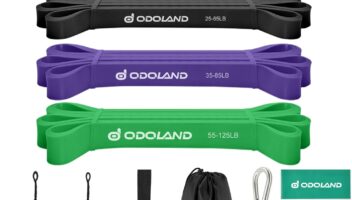 Odoland 5 Packs Pull Up Assist Bands, Pull Up Straps, Resistance Bands with Door Anchor and Handles, Stretch Mobility, Powerlifting and Extra Durable Exercise Bands with eGuide