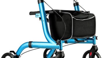 Rollator Walkers for Seniors-Folding Rollator Walker with Seat and Four 8-inch Wheels-Medical Rollator Walker with Comfort Handles and Thick Backrest-Lightweight Aluminium Frame,Blue