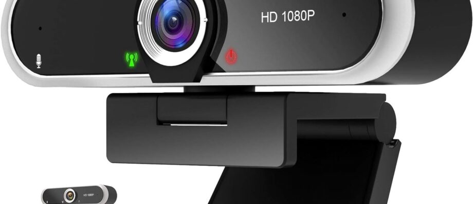 Webcam 1080P with Microphone and Webcam Cover Plug and Play with Auto Light Correction for Laptop PC Desktop for Live Streaming Video Call Conference Online Lessons Game