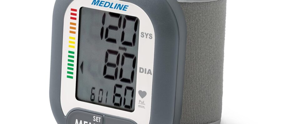 Medline Digital Wrist Blood Pressure Monitor, BP Cuff with Batteries Included (60 Reading Memory)