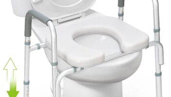 OasisSpace Raised Toilet Seat with handles-300lbs Heavy Duty Commode Chair with Safety Frame, Adjustable Stand Alone Elongated risers with arms for Elderly, Handicap, Disabled