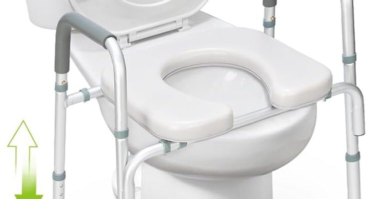 OasisSpace Raised Toilet Seat with handles-300lbs Heavy Duty Commode Chair with Safety Frame, Adjustable Stand Alone Elongated risers with arms for Elderly, Handicap, Disabled