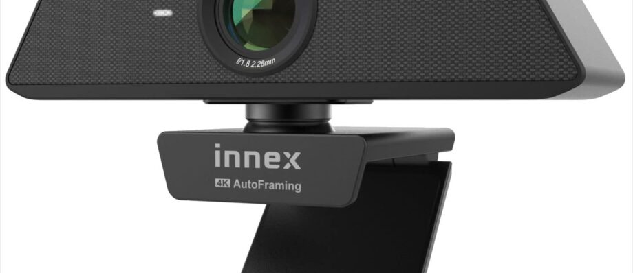 Innex C470 4K Webcam with Microphone, AI Auto-Framing, 5X Digital Zoom, Auto Light Correction, for Zoom, Microsoft Teams, 120 Degree Wide Angle Webcam for PC, Mac, Windows, Video Call, Live Streaming