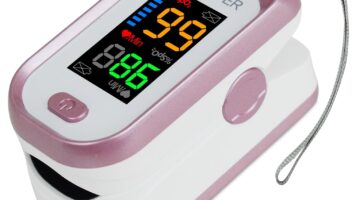 Pulse Oximeter Fingertip, Oxygen Meter Finger Pulse Oximeter, Oximeter Finger with Pulse, Blood Oxygen Saturation Monitor, Large LED Display Oximetry with Lanyard (Rose Gold)