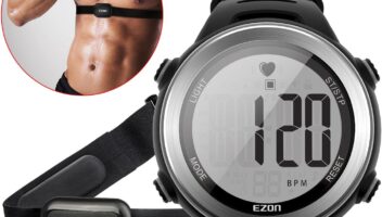 EZON Heart Rate Monitor and Chest Strap, Exercise Heart Rate Monitor, Sports Watch with HRM, Waterproof, Stopwatch, Hourly Chime T007