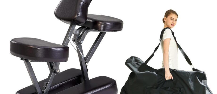 Master Massage Bedford Adjustable Portable Folding Full Body Massage Chair, Coffee, 11" x 14" x 39"