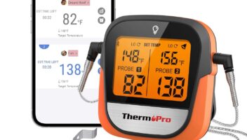 ThermoPro TP902 450-ft Wireless Meat Thermometer Digital, Bluetooth Meat Thermometer Wireless for Meat Steak, Smoker Thermometer with Dual Meat Probe, Cooking Food Thermometer for grilling and smoking