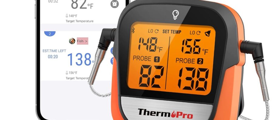 ThermoPro TP902 450-ft Wireless Meat Thermometer Digital, Bluetooth Meat Thermometer Wireless for Meat Steak, Smoker Thermometer with Dual Meat Probe, Cooking Food Thermometer for grilling and smoking