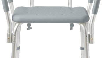 Medline Shower Chair with Back and Padded Arms, Bath Seat with Removable Back, Supports up to 350 lbs, Gray