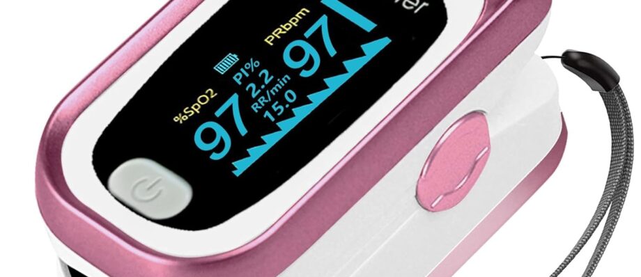 Pulse Oximeter Fingertip, 4 Data Pulse Oximeter with Respiration, Pulse Oximeter with Respiratory, Pulse Oximeter SpO2 Pulse Rate Count(Pink)