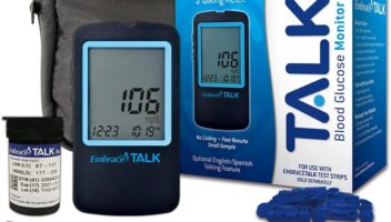 Embrace Talk Diabetes Testing Kit – Embrace Talk Blood Glucose Meter, 50 Blood Test Strips, 1 Lancing Device, 30 Gauge Lancets-50 Count and Carrying Case